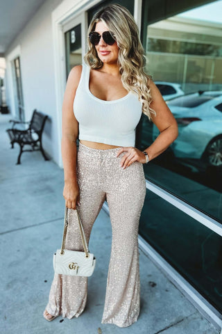 One Step Away Sequin Flare Pants - Simply Me Boutique