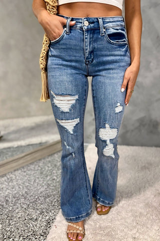 PETRA153 Ashton Flare Jeans MEDIUM WASH - Simply Me Boutique