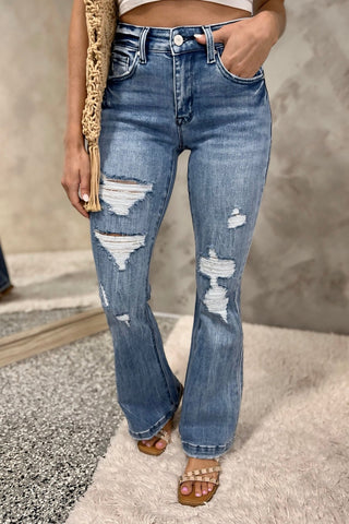 PETRA153 Ashton Flare Jeans MEDIUM WASH - Simply Me Boutique