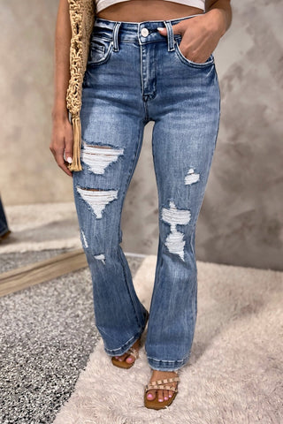 PETRA153 Ashton Flare Jeans MEDIUM WASH - Simply Me Boutique