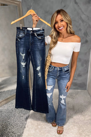 PETRA153 Ashton Flare Jeans MEDIUM WASH - Simply Me Boutique