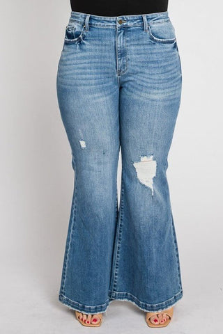 PETRA153 Candace Super High Rise Distressed Flare Jeans - Simply Me Boutique