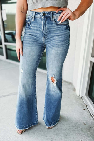 PETRA153 Candace Super High Rise Distressed Flare Jeans - Simply Me Boutique
