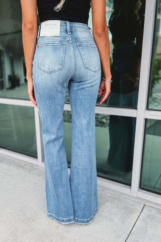PETRA153 Candace Super High Rise Distressed Flare Jeans - Simply Me Boutique