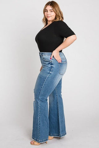 PETRA153 Candace Super High Rise Distressed Flare Jeans - Simply Me Boutique