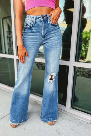 PETRA153 Candace Super High Rise Distressed Flare Jeans - Simply Me Boutique