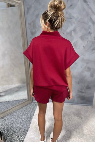 Play it Again Cabernet Scuba Half Zip Top - Simply Me Boutique