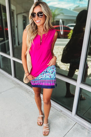 Polished Ease Split Neck Fuchsia Top - Simply Me Boutique