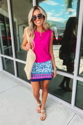 Polished Ease Split Neck Fuchsia Top - Simply Me Boutique