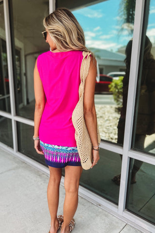 Polished Ease Split Neck Fuchsia Top - Simply Me Boutique