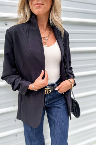 Power Move Black Ruched Blazer - Simply Me Boutique
