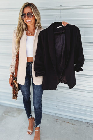 Power Move Black Ruched Blazer - Simply Me Boutique