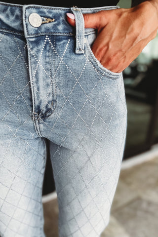 (PREORDER) Diamond Detail High Rise Straight Jeans - Simply Me Boutique
