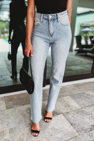(PREORDER) Diamond Detail High Rise Straight Jeans - Simply Me Boutique