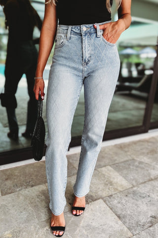 (PREORDER) Diamond Detail High Rise Straight Jeans - Simply Me Boutique