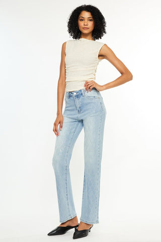 (PREORDER) Diamond Detail High Rise Straight Jeans - Simply Me Boutique