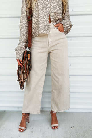 (PREORDER) KANCAN Calla Taupe Ultra High Rise Cropped Wide Leg Jeans - Simply Me Boutique