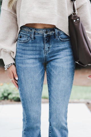 (Preorder) KANCAN CeCe Embroidered Mid Rise Jeans - Simply Me Boutique