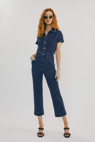 (PREORDER) KANCAN Chantelle Straight Leg Cropped Dark Wash Denim Jumpsuit - Simply Me Boutique