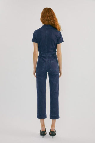 (PREORDER) KANCAN Chantelle Straight Leg Cropped Dark Wash Denim Jumpsuit - Simply Me Boutique