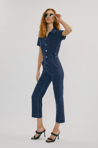 (PREORDER) KANCAN Chantelle Straight Leg Cropped Dark Wash Denim Jumpsuit - Simply Me Boutique
