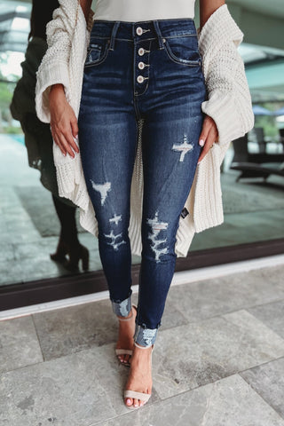 (PREORDER) KANCAN Chelsea Button Fly Distressed Jeans - Simply Me Boutique