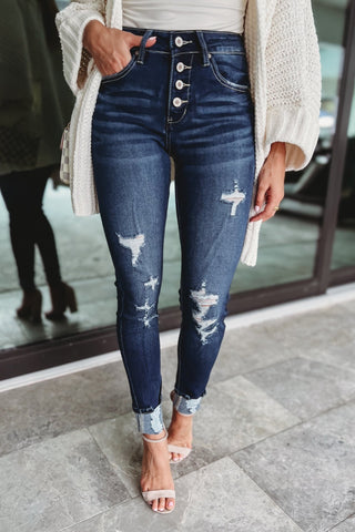 (PREORDER) KANCAN Chelsea Button Fly Distressed Jeans - Simply Me Boutique