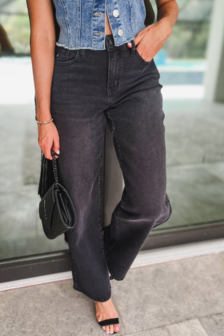 (PREORDER) KANCAN Cora High Rise Black Wide Leg Jeans - Simply Me Boutique