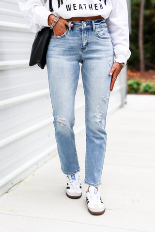 (PREORDER) KANCAN Isabella Mid Rise Slim Straight Jeans - Simply Me Boutique