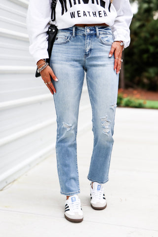 (PREORDER) KANCAN Isabella Mid Rise Slim Straight Jeans - Simply Me Boutique