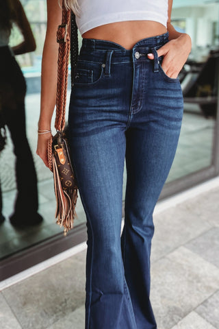 (PREORDER) KANCAN Kennedy Dark Wash Super Flare Jeans - Simply Me Boutique