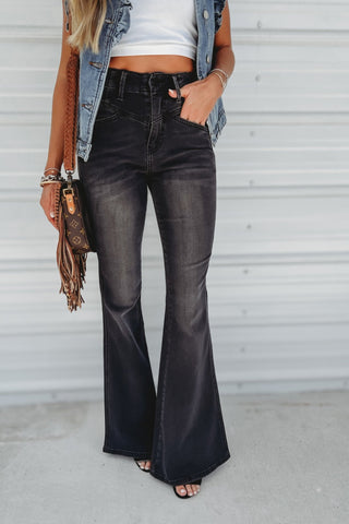 (PREORDER) KANCAN Marcy Ultra High Rise Black Flare Jeans - Simply Me Boutique