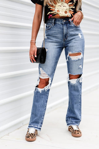 (PREORDER) KANCAN Millie High Rise Rigid Distressed Straight Jeans - Simply Me Boutique