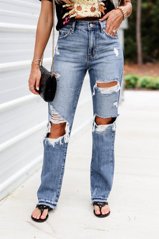 (PREORDER) KANCAN Millie High Rise Rigid Distressed Straight Jeans - Simply Me Boutique