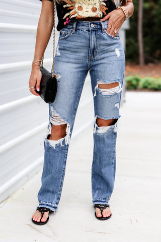 (PREORDER) KANCAN Millie High Rise Rigid Distressed Straight Jeans - Simply Me Boutique
