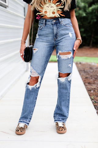 (PREORDER) KANCAN Millie High Rise Rigid Distressed Straight Jeans - Simply Me Boutique