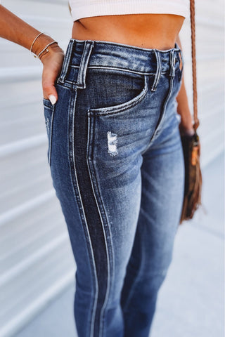 (PREORDER) KANCAN Morgan High Rise Two Tone Flare Jeans - Simply Me Boutique