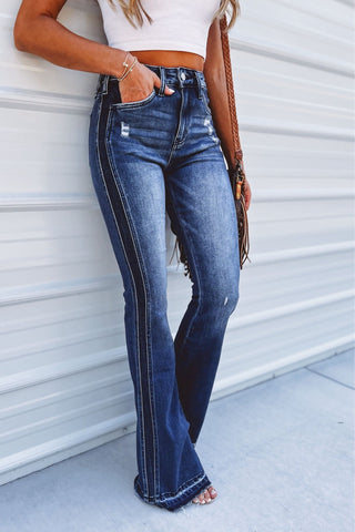 (PREORDER) KANCAN Morgan High Rise Two Tone Flare Jeans - Simply Me Boutique