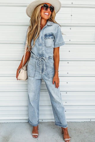 (PREORDER) KANCAN Penelope Light Wash Denim Overalls Jumpsuit - Simply Me Boutique