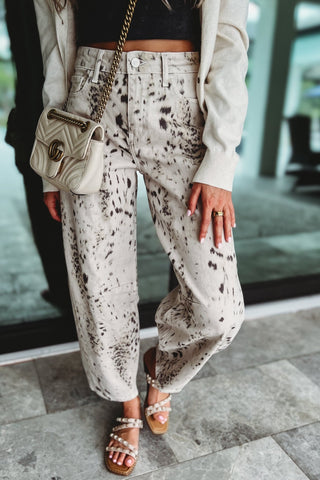 (PREORDER) KANCAN Raven Animal Print Barrel Jeans - Simply Me Boutique