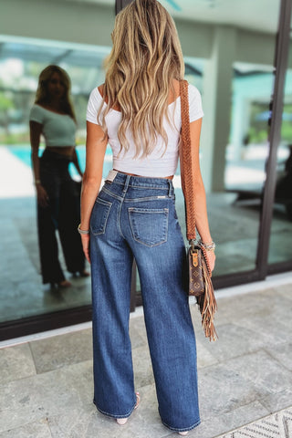 (PREORDER) KANCAN Samara High Rise Dark Wash Wide Leg Jeans - Simply Me Boutique