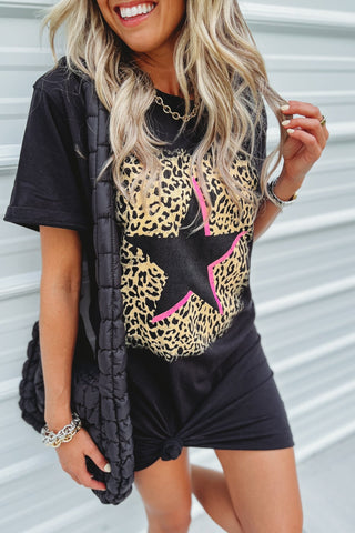 Rebel Star Leopard Graphic Shirt Tunic Dress - Simply Me Boutique
