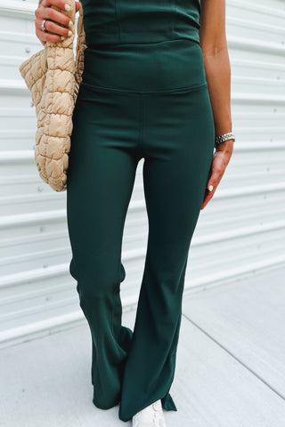Reset Ready Dark Green Ribbed Flare Leggings - Simply Me Boutique