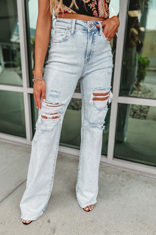 RISEN Calla Wide Leg Acid Wash Distressed Jeans - Simply Me Boutique