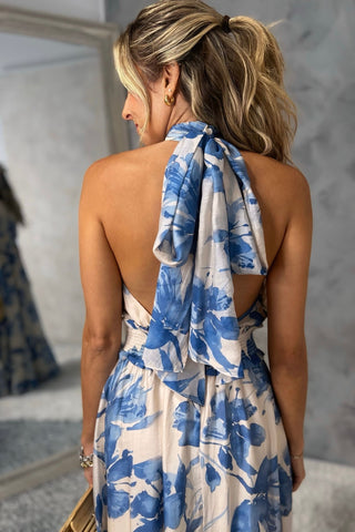 SHIPS 7/8 or before** Seaside Bloom Halter Maxi Dress - Blue Floral - Simply Me Boutique