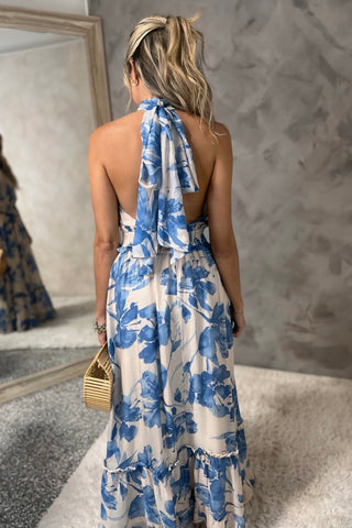 SHIPS 7/8 or before** Seaside Bloom Halter Maxi Dress - Blue Floral - Simply Me Boutique