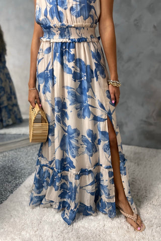 SHIPS 7/8 or before** Seaside Bloom Halter Maxi Dress - Blue Floral - Simply Me Boutique