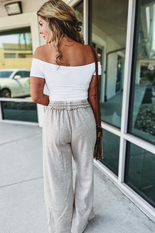 Shoreline Comfort Acid Wash Raw Hem Wide Leg Sweatpants - Simply Me Boutique