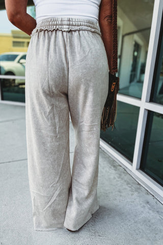 Shoreline Comfort Acid Wash Raw Hem Wide Leg Sweatpants - Simply Me Boutique
