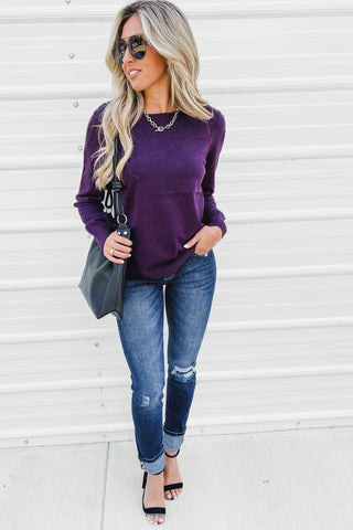 Soft Touch Purple Boat Neck Sweater - Simply Me Boutique